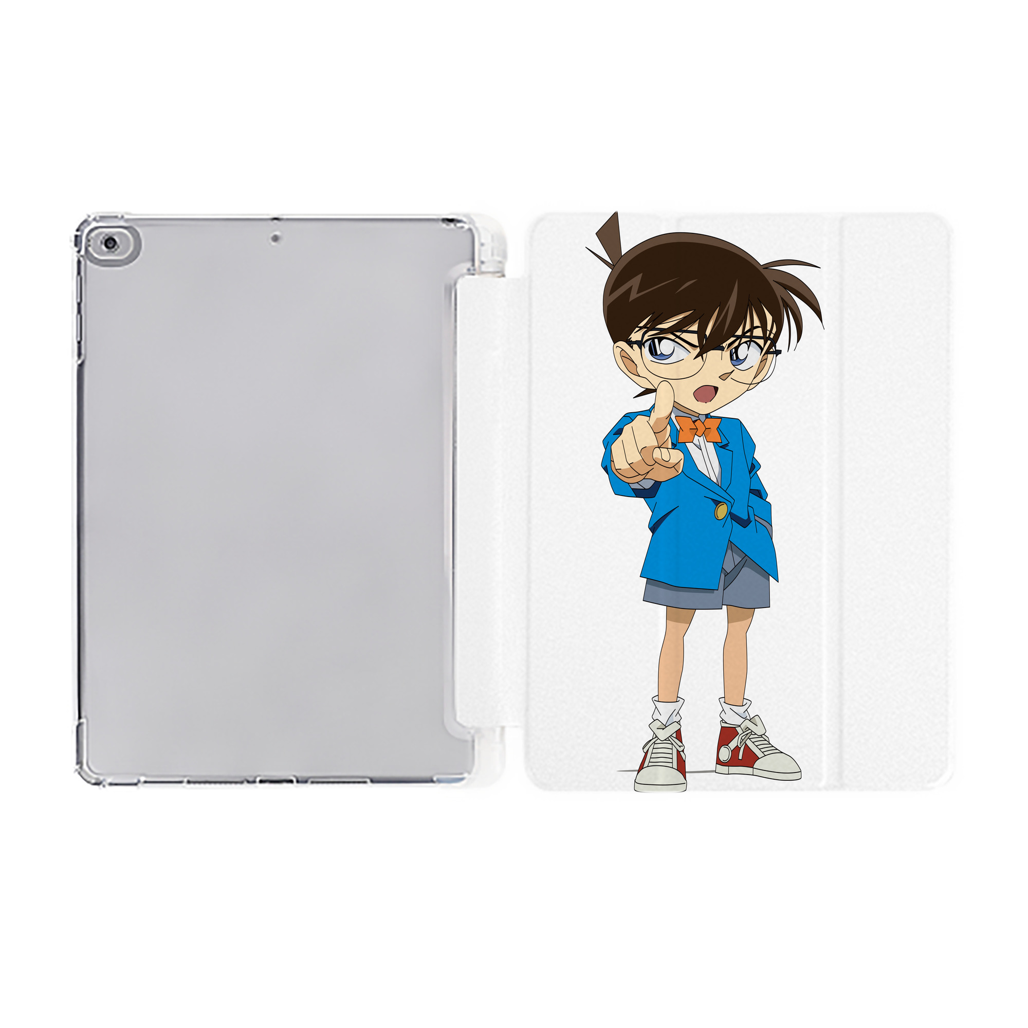 （画像用） 名探偵コナン 江戸川 コナン Detective Conan Conan Edogawa IPad ケース ペン収納付き 三つ折りスタンド PUレザー×シリコン 対応機種9.5/10.5/10.9インチ
